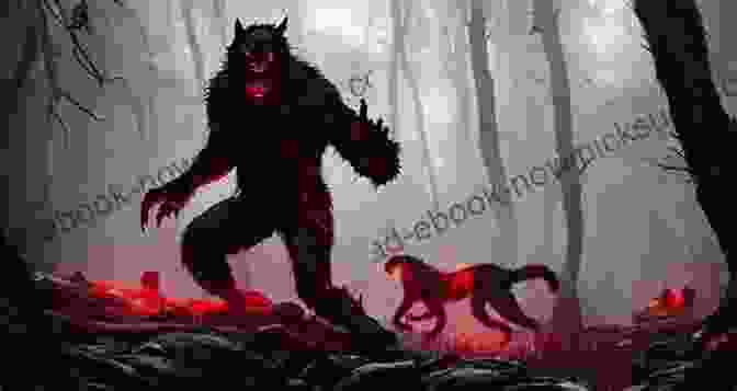 A Depiction Of A Werewolf With Glowing Red Eyes In A Dark Forest. A Werewolf Mystery Peter Hiller
