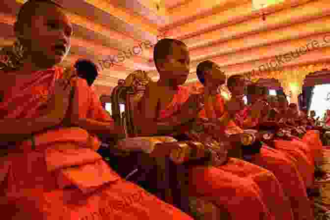 A Group Of Thai Novice Monks Walking In A Temple. Little Angels: The Real Life Stories Of Thai Novice Monks